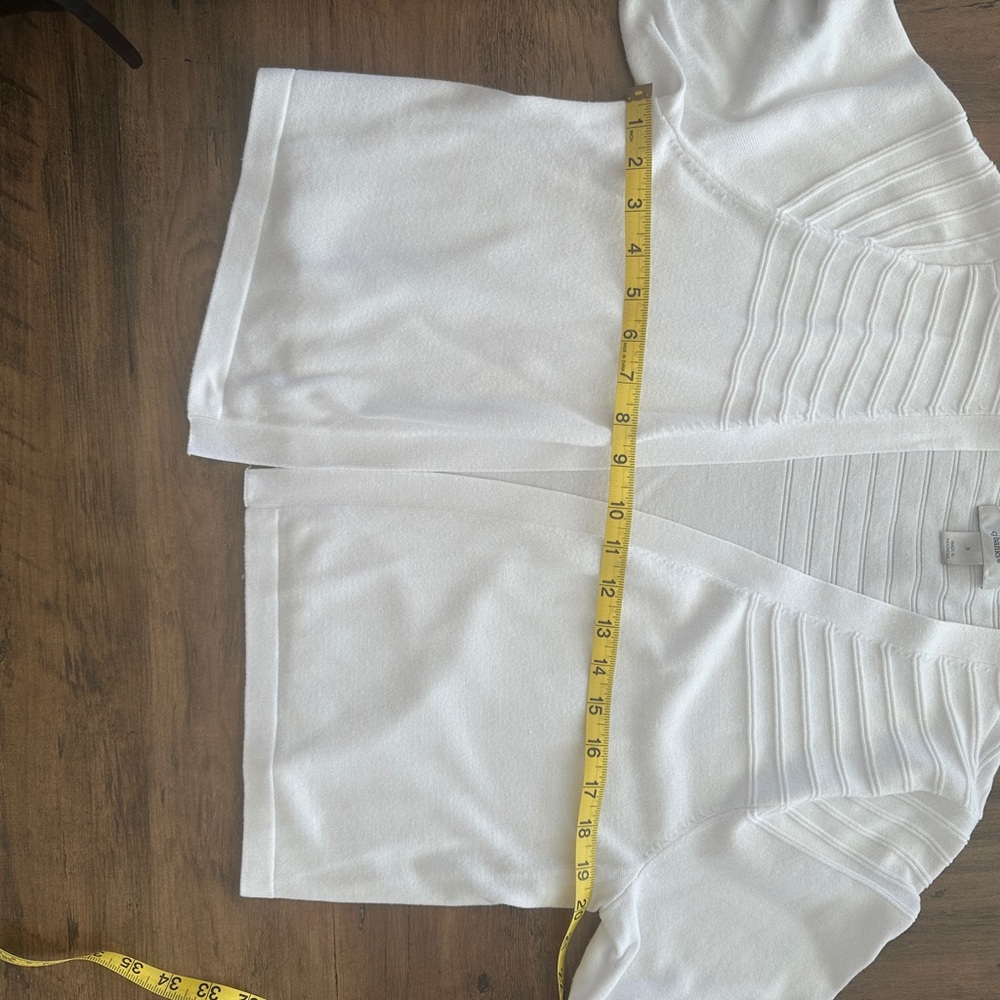 CJ Banks White Ribbed Knit Short Sleeve Cardigan - Picture 4 of 5